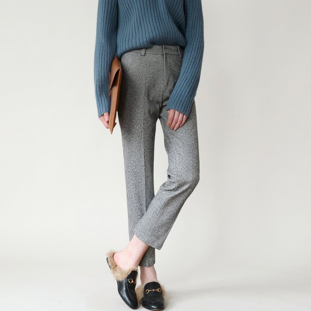 Sophie – Women’s Herringbone Straight Leg Tailored Trousers with Slanted Pockets - Trousers - Gray - Sarvento