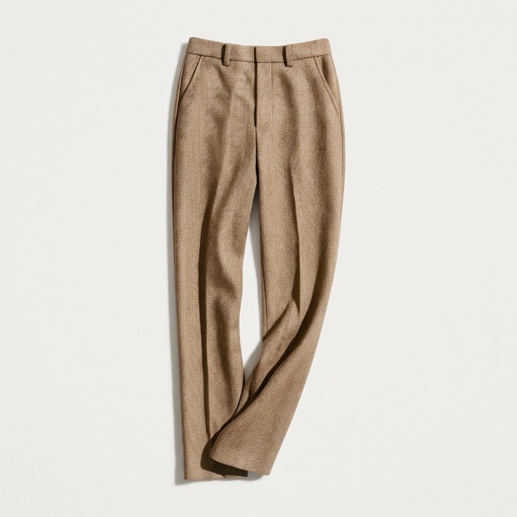 Sophie – Women’s Herringbone Straight Leg Tailored Trousers with Slanted Pockets - Trousers - Brown - Sarvento