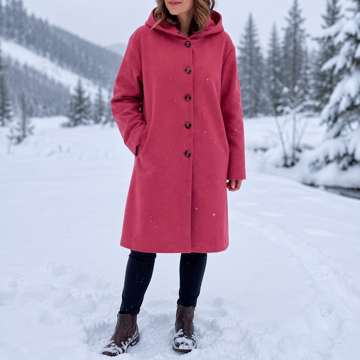 Sophie - Women's Hooded Longline Coat with Button Front - Overcoats - Pink - Parker&Brooks