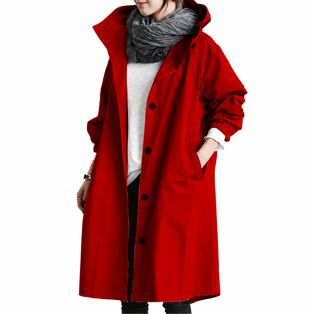 Sophie - Women's Hooded Longline Trench Coat - Trench Coats - Red - Parker&Brooks