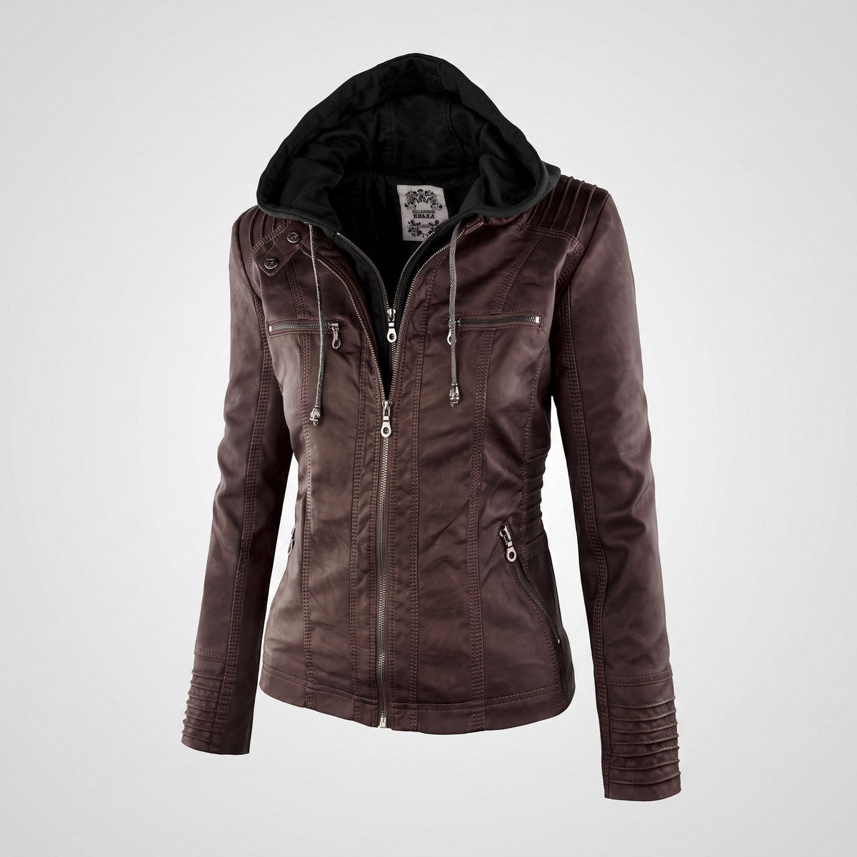 Sophie - Women's Hooded Moto Jacket with Detachable Hood - Motorcycle Outerwear - Brown - Parker&Brooks