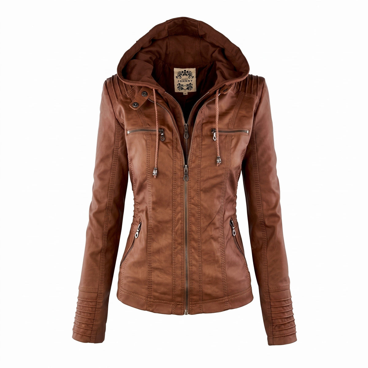 Sophie - Women's Hooded Moto Jacket with Detachable Hood - Motorcycle Outerwear - Khaki - Parker&Brooks