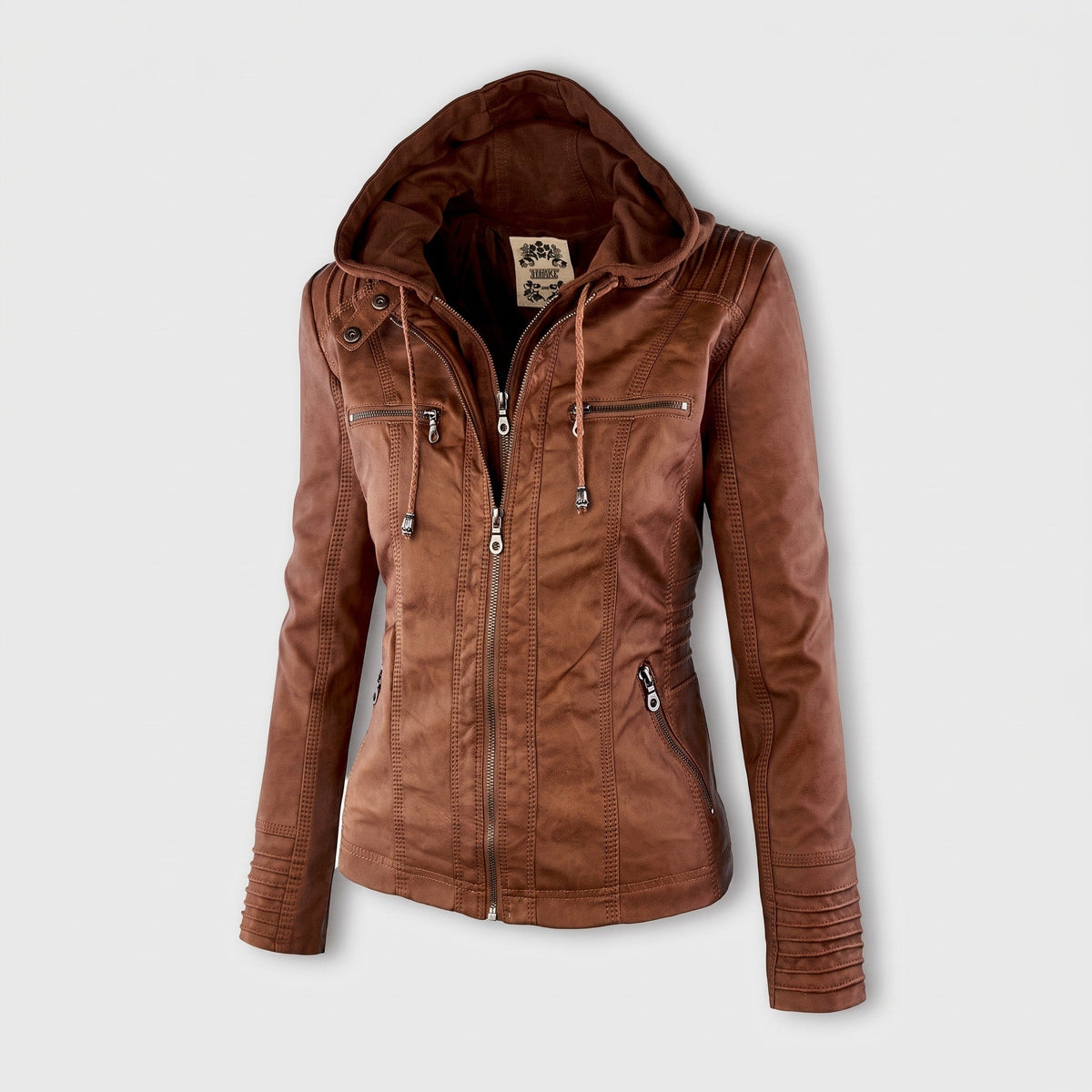 Sophie - Women's Hooded Moto Jacket with Detachable Hood - Motorcycle Outerwear - Khaki - Parker&Brooks