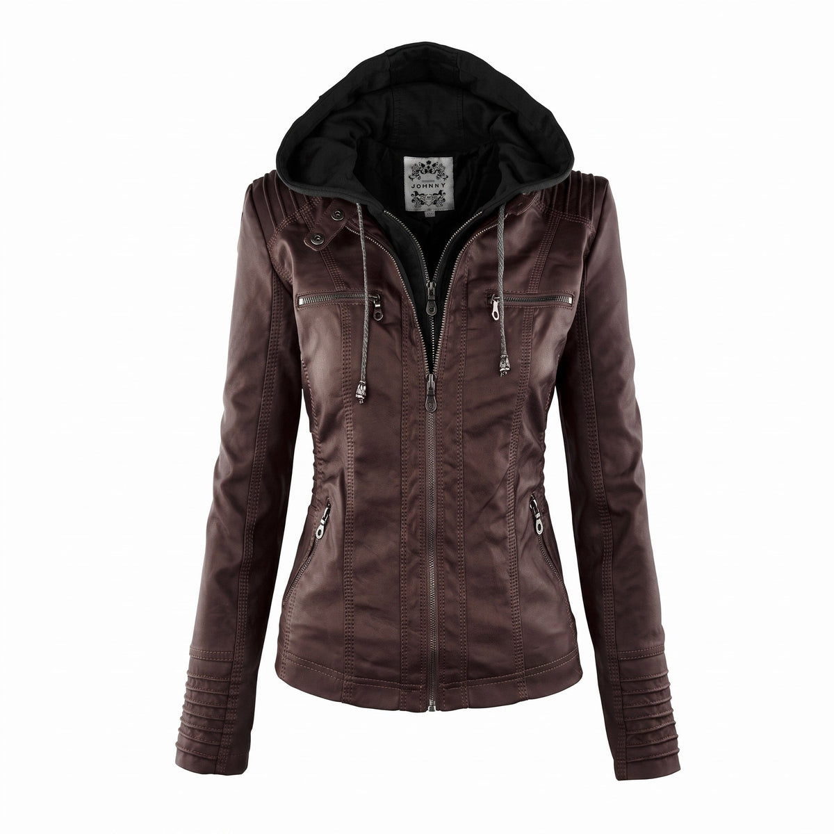 Sophie - Women's Hooded Moto Jacket with Detachable Hood - Motorcycle Outerwear - Brown - Parker&Brooks