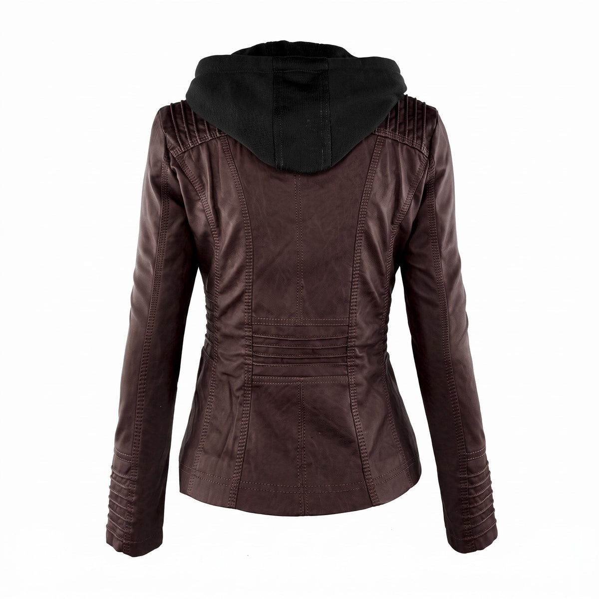Sophie - Women's Hooded Moto Jacket with Detachable Hood - Motorcycle Outerwear - Brown - Parker&Brooks
