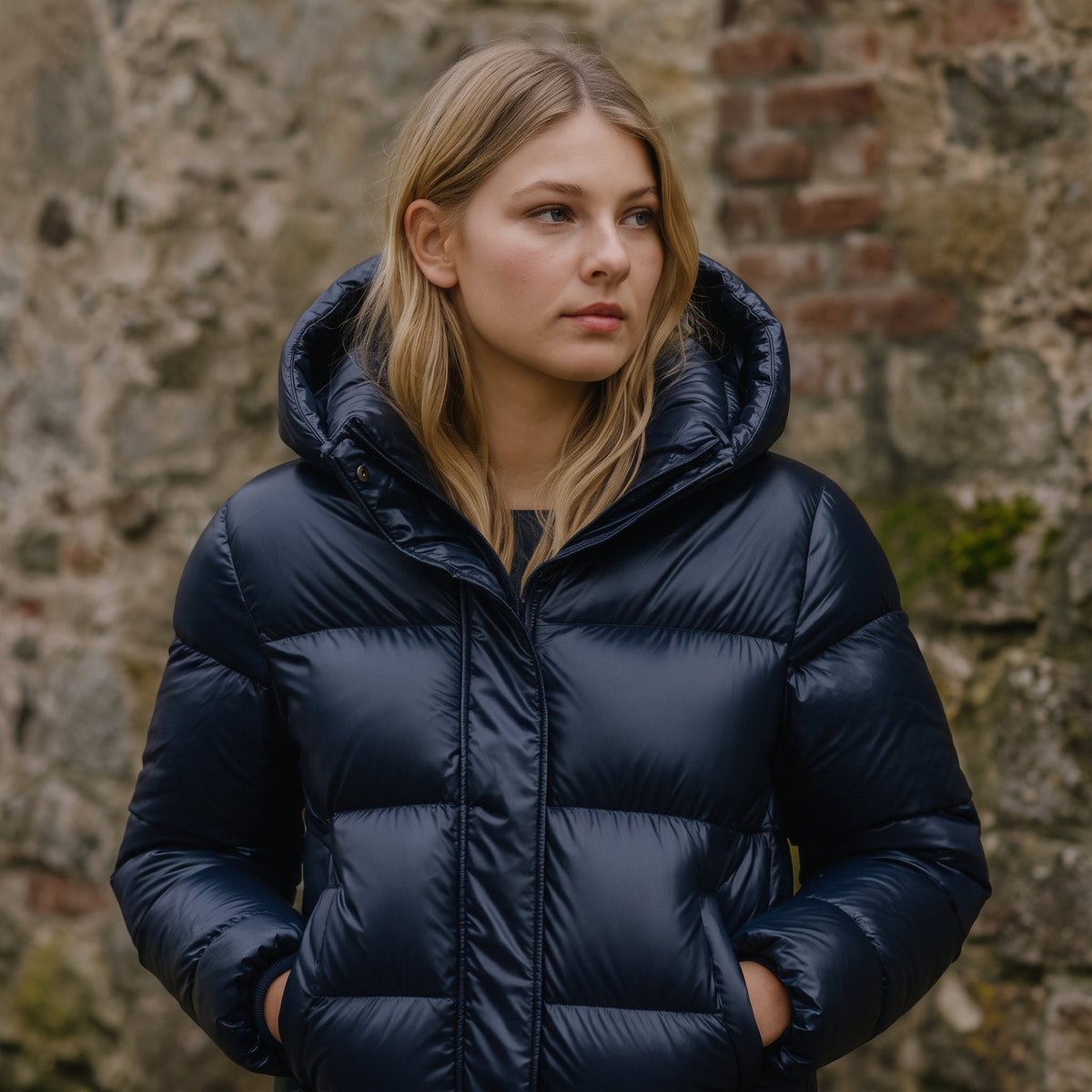 Sophie - Women's Hooded Quilted Puffer Jacket with Zip Closure - Puffer Jackets - Blue - Parker&Brooks