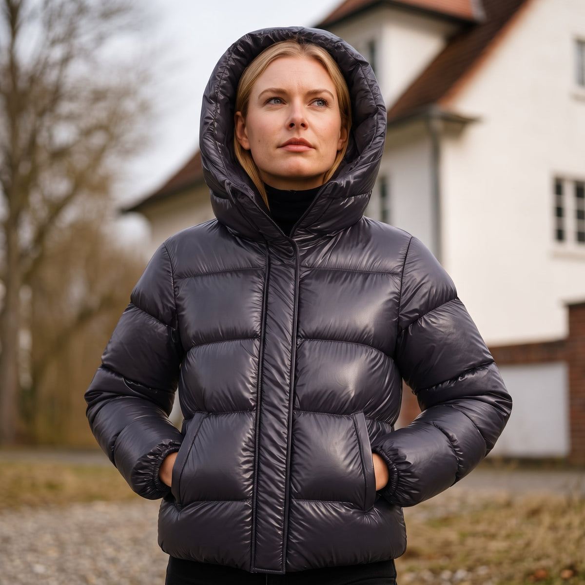 Sophie - Women's Hooded Quilted Puffer Jacket with Zip Closure - Puffer Jackets - Black - Parker&Brooks