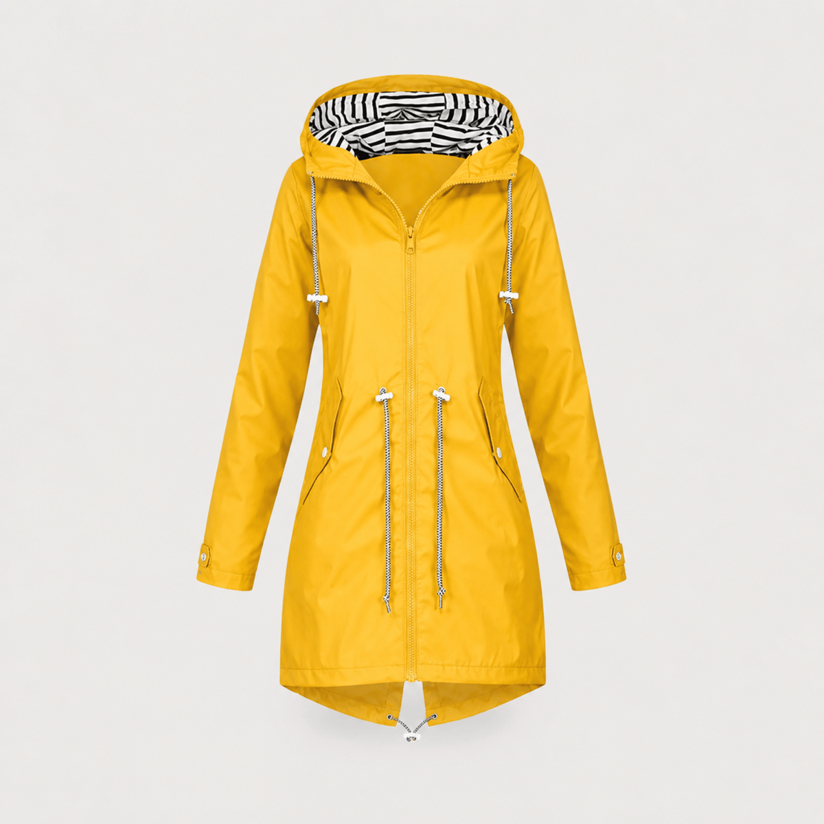 Sophie - Women's Longline Hooded Rain Jacket with Striped Lining - Rain Coat - Yellow - Parker&Brooks
