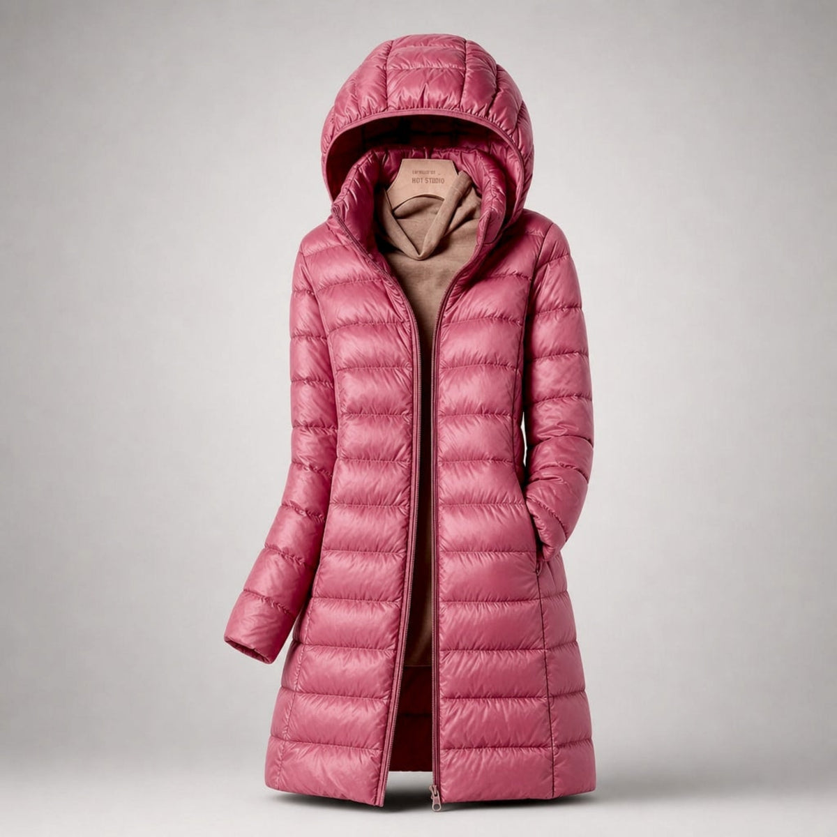 Sophie - Women's Longline Lightweight Puffer Jacket - Puffer Jacket - Pink - Parker&Brooks