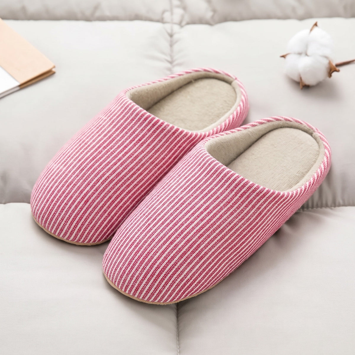 Sophie - Women's Orthopaedic Non-Slip Slippers with Striped Knit Upper - Slippers - Pink - Sarvento