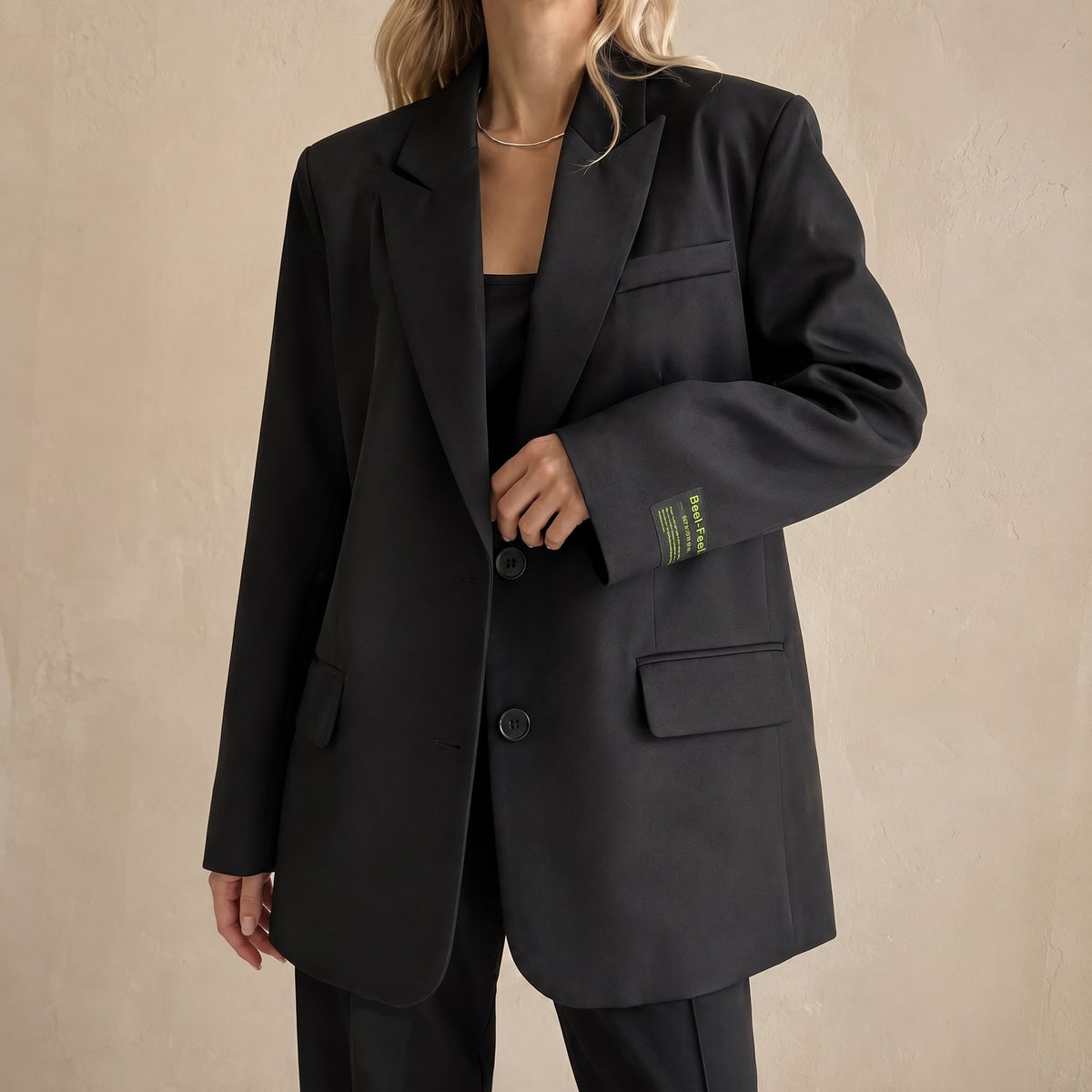 Sophie - Women's Oversized Double-Breasted Blazer with Notched Lapel - Blazers - Black - Parker&Brooks