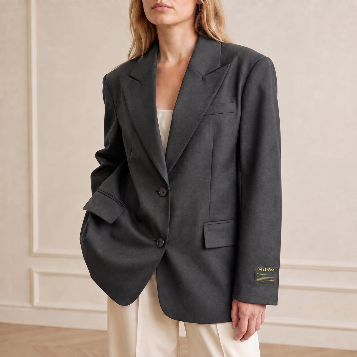 Sophie - Women's Oversized Double-Breasted Blazer with Notched Lapel - Blazers - Gray - Parker&Brooks