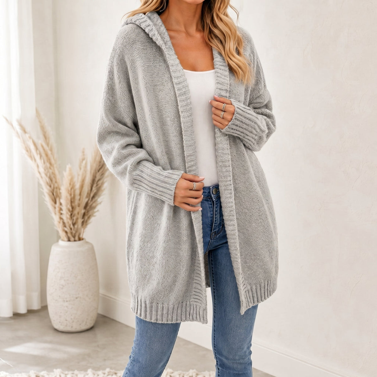 Sophie - Women's Oversized Hooded Knit Cardigan - Cardigans - Gray - Parker&Brooks