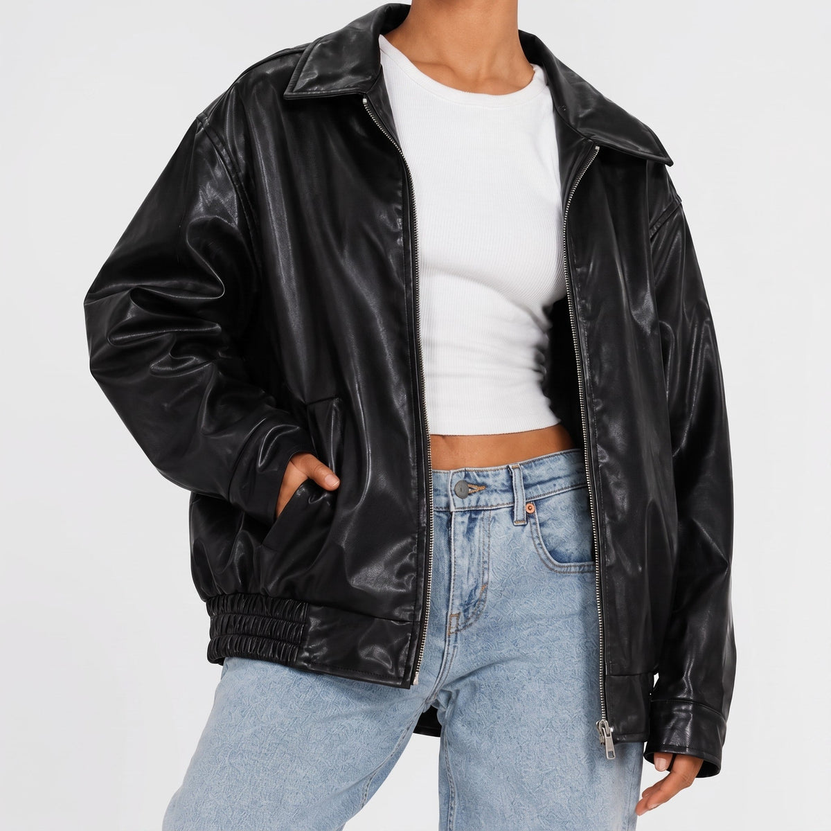 Sophie - Women's Oversized Jacket with Drop Shoulder Sleeves - Coats & Jackets - Black - Parker&Brooks