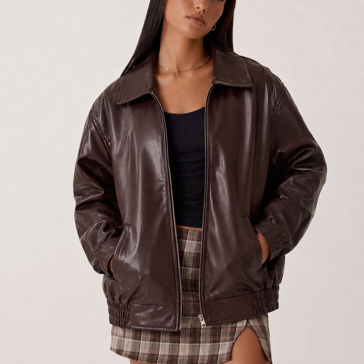 Sophie - Women's Oversized Jacket with Drop Shoulder Sleeves - Coats & Jackets - Brown - Parker&Brooks