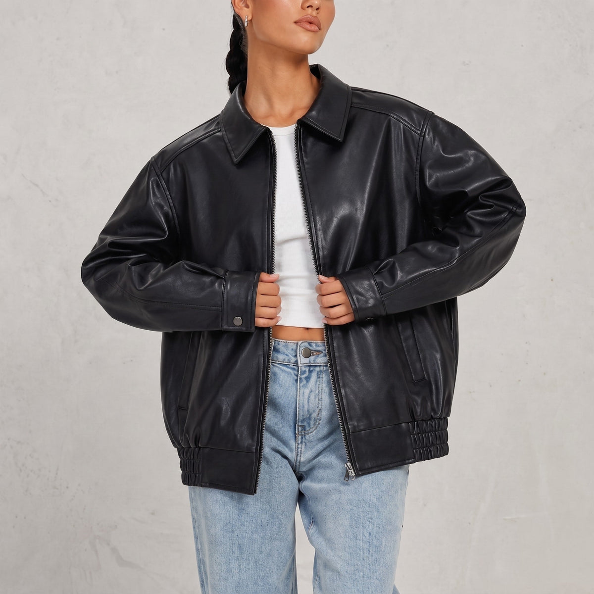 Sophie - Women's Oversized Jacket with Drop Shoulder Sleeves - Coats & Jackets - Black - Parker&Brooks