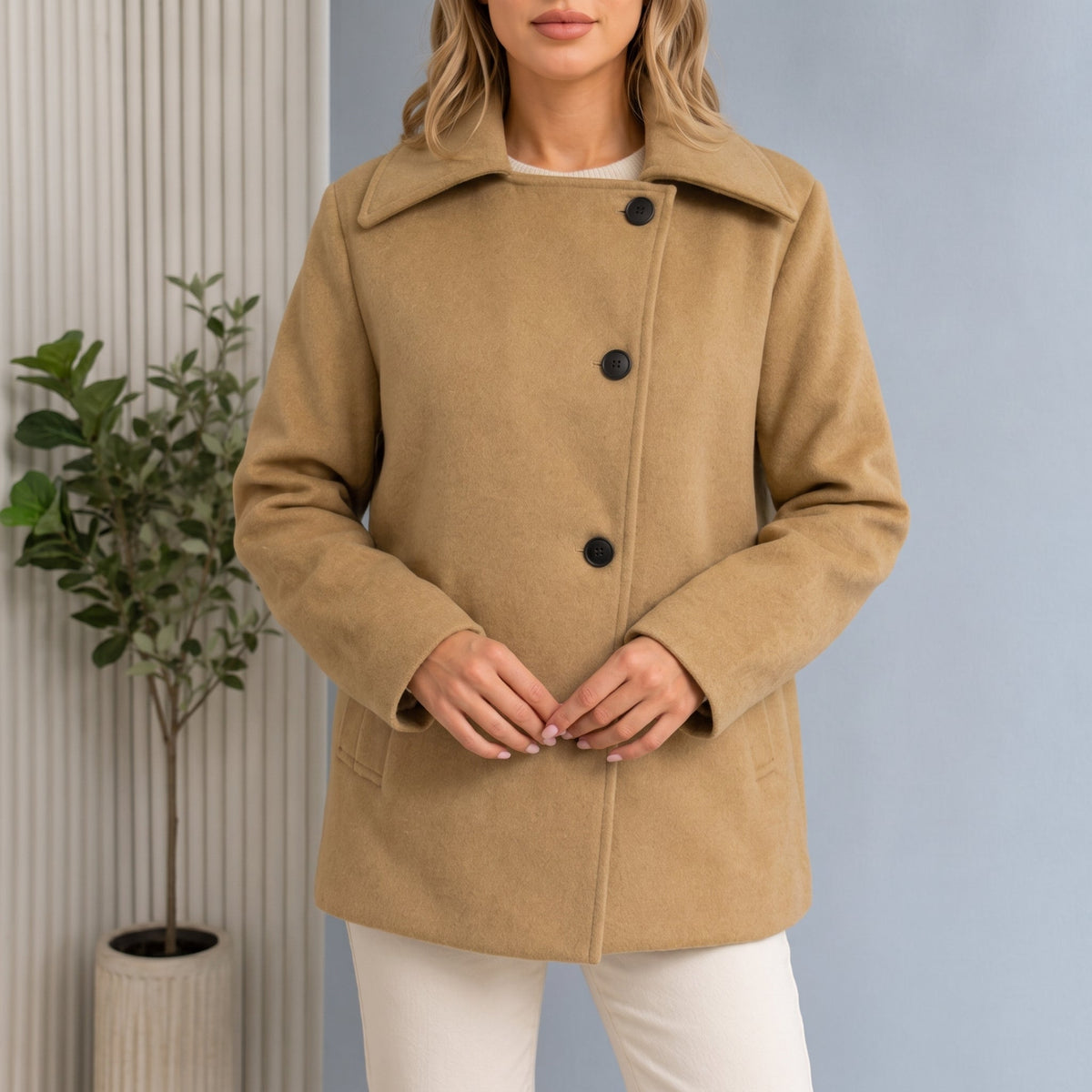 Sophie - Women's Oversized Longline Coat with Dropped Shoulders - Overcoats - Beige - Parker&Brooks