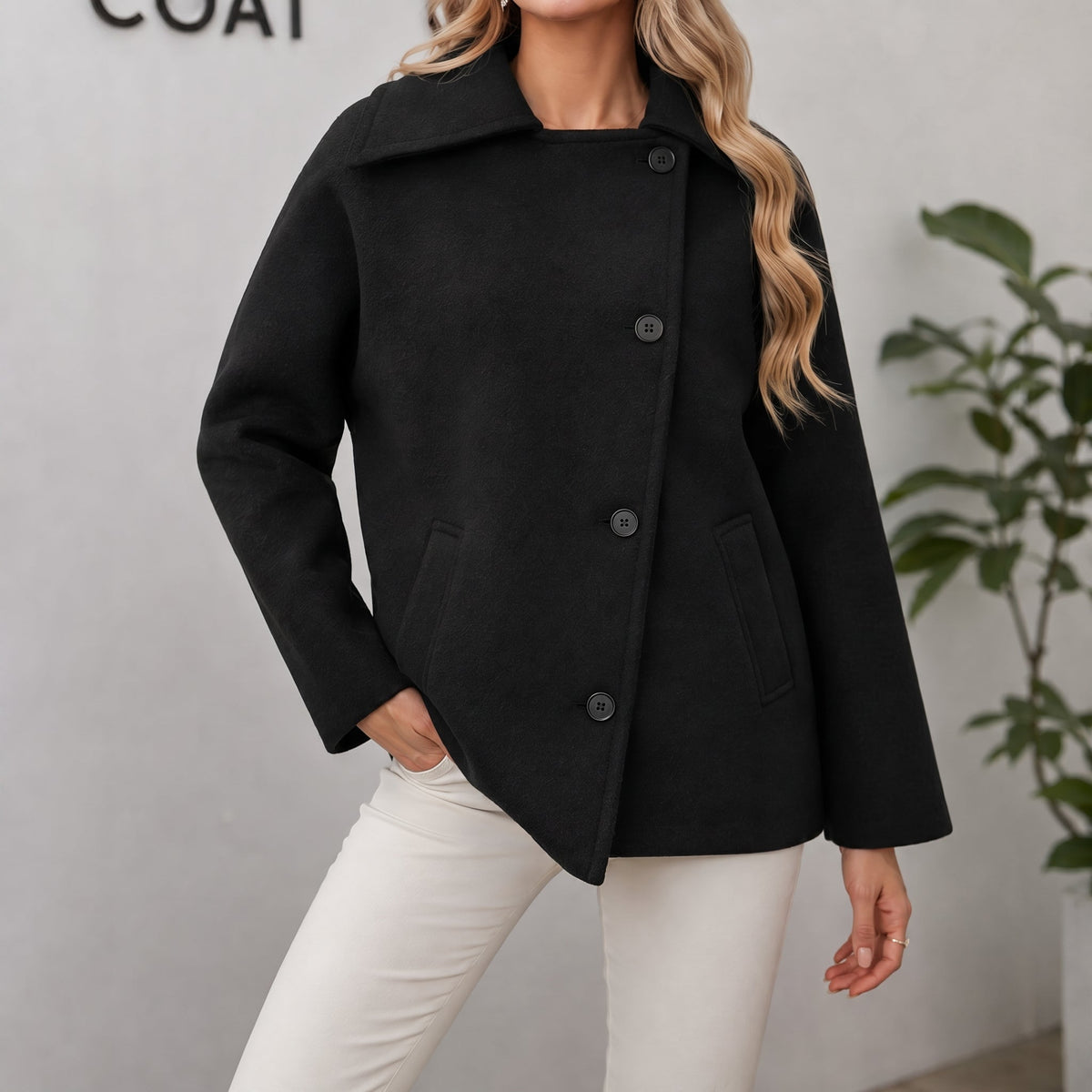 Sophie - Women's Oversized Longline Coat with Dropped Shoulders - Overcoats - Black - Parker&Brooks