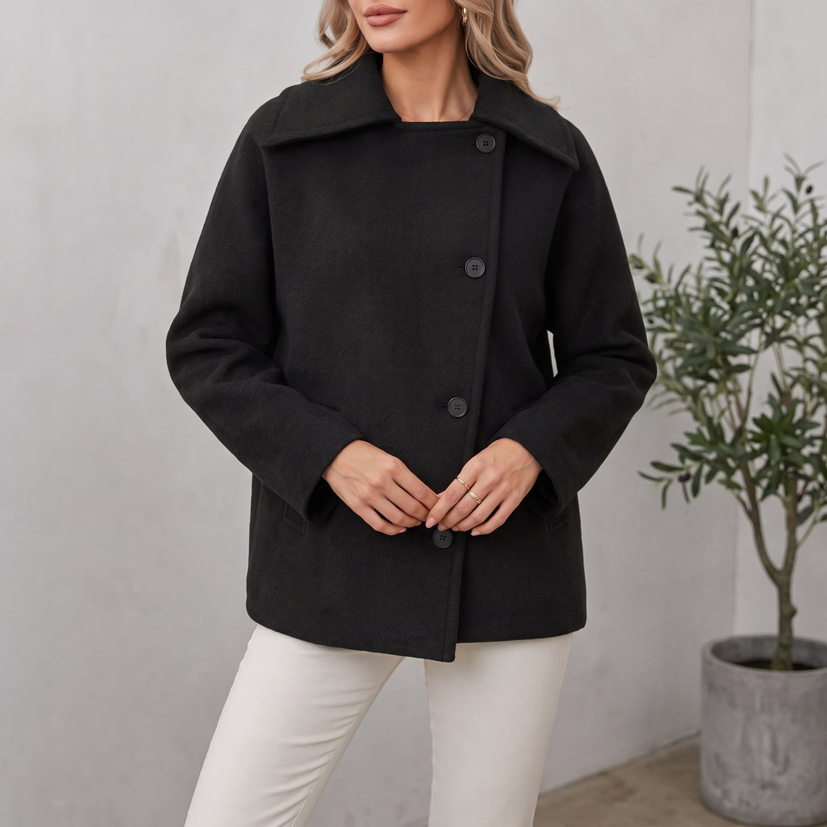 Sophie - Women's Oversized Longline Coat with Dropped Shoulders - Overcoats - Black - Parker&Brooks
