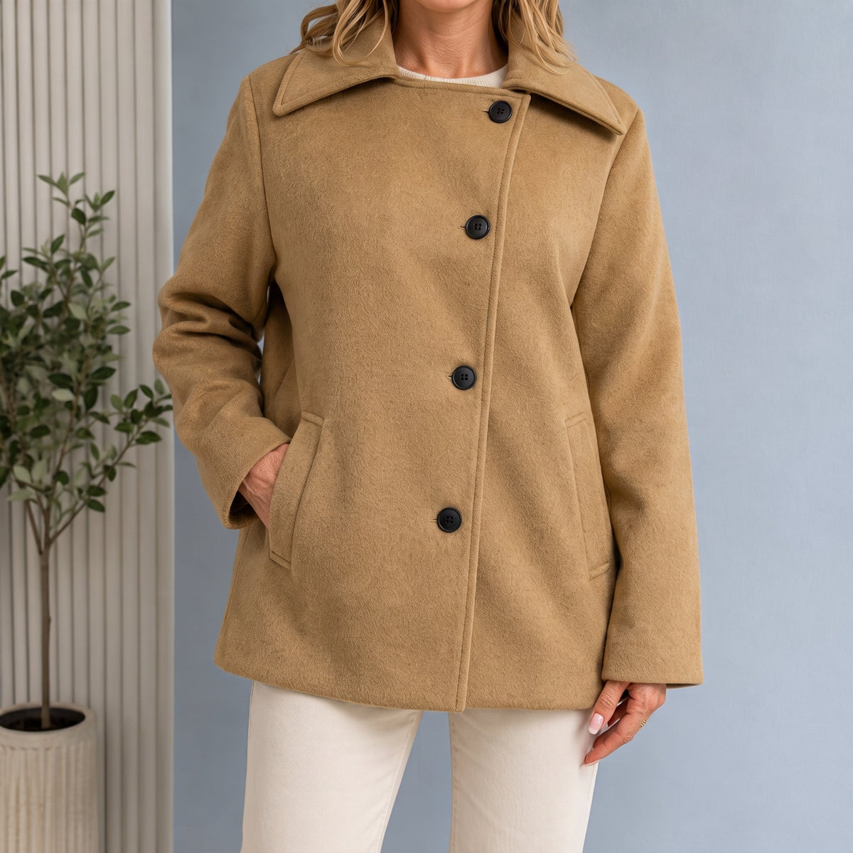 Sophie - Women's Oversized Longline Coat with Dropped Shoulders - Overcoats - Beige - Parker&Brooks
