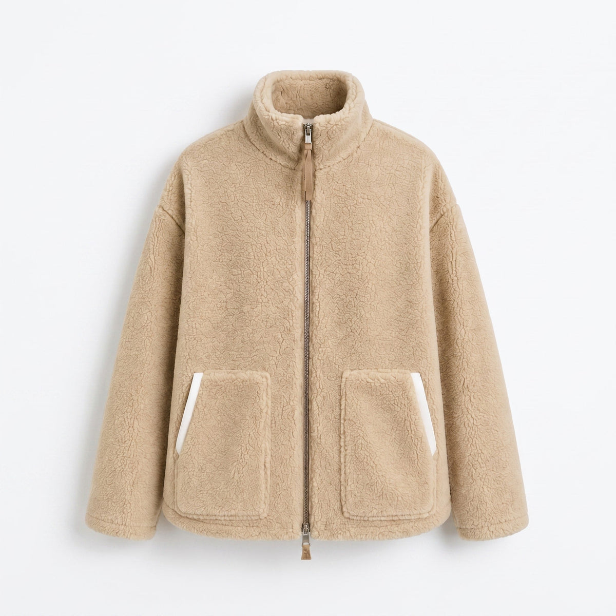 Sophie - Women's Oversized Sherpa Jacket with High Collar - Coats & Jackets - Brown - Parker&Brooks