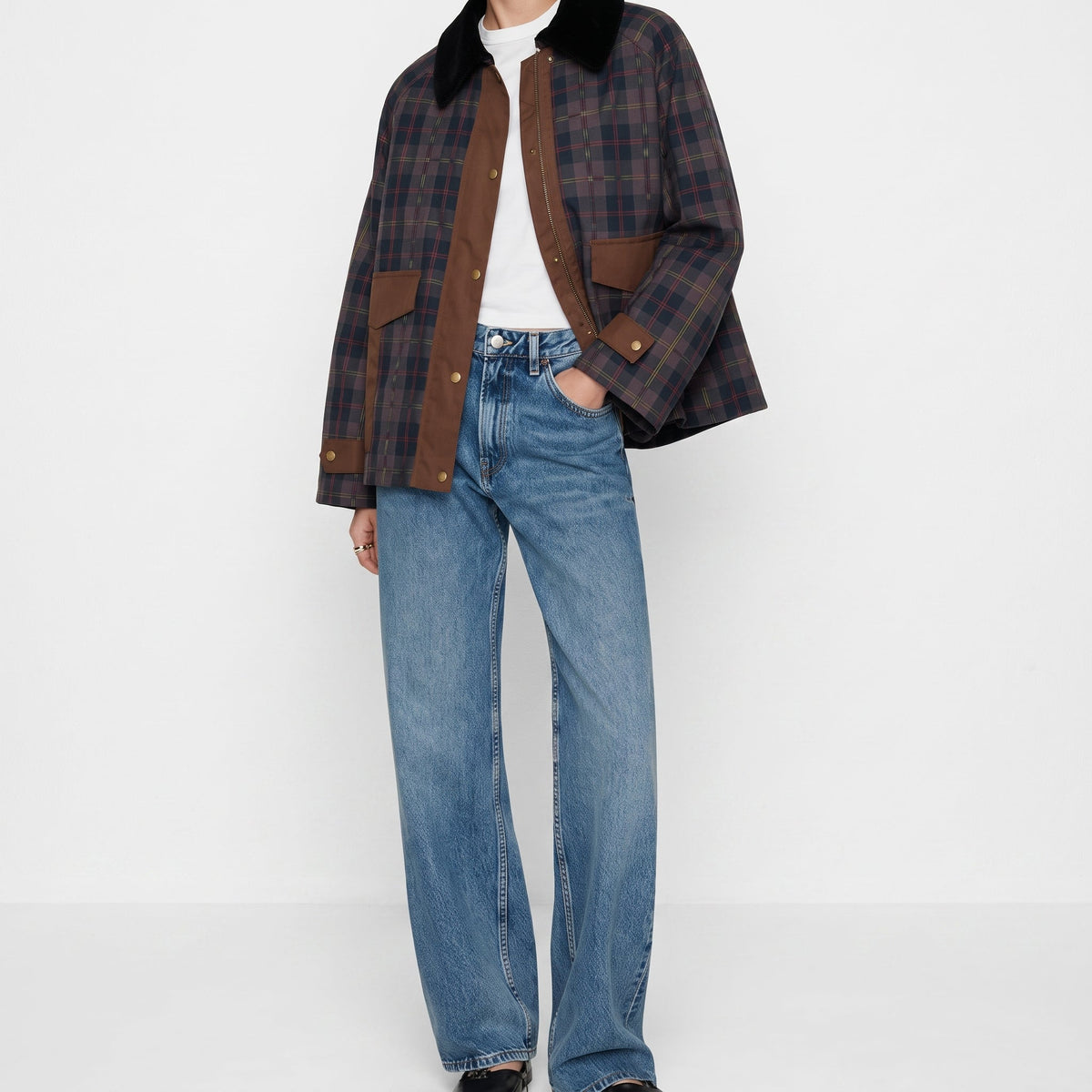 Sophie - Women's Plaid Jacket with Contast Collar - Coats & Jackets - Brown - Parker&Brooks