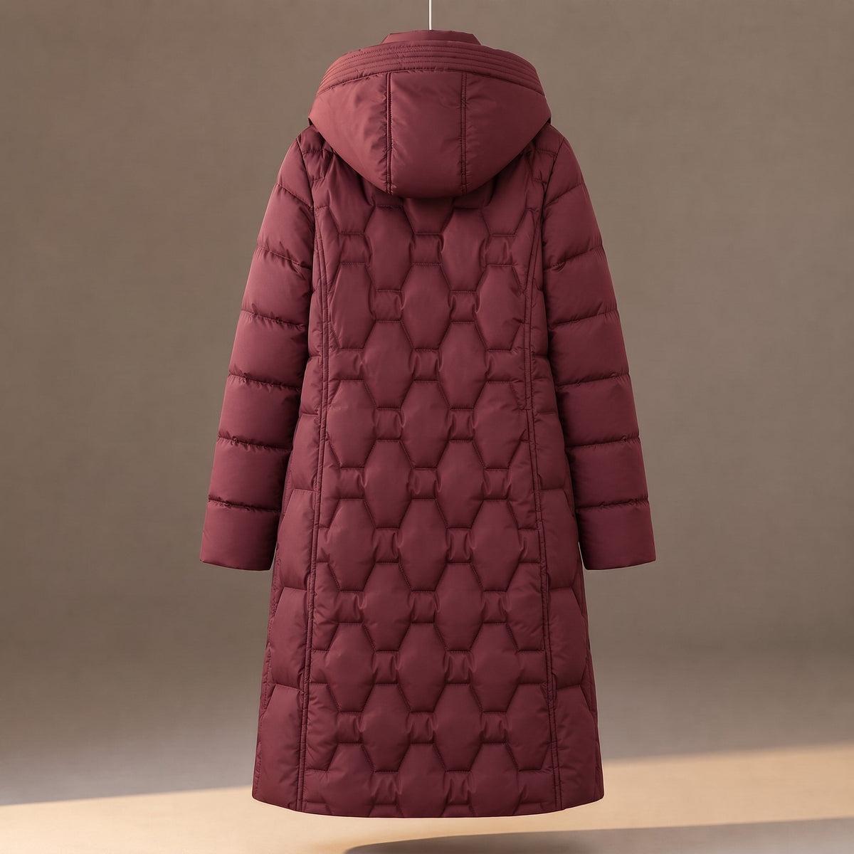 Sophie - Women's Quilted Hooded Longline Puffer Coat - Puffer Jacket - Rose Red - Parker&Brooks