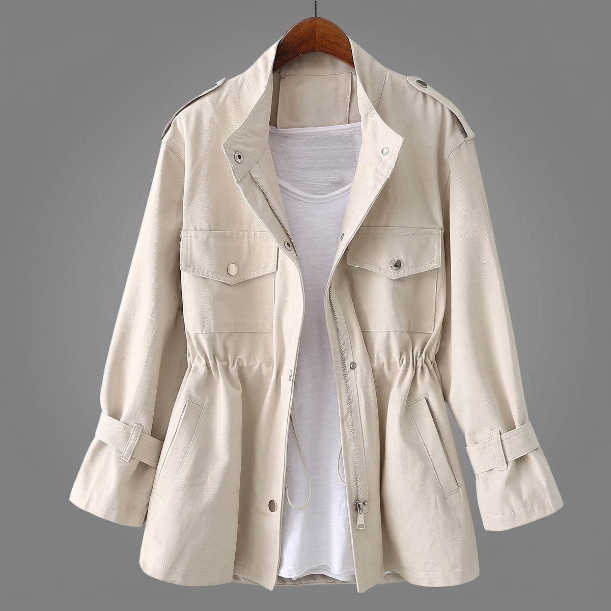 Sophie - Women's Relaxed Transitional Utility Jacket with Cinched Waist - Coats & Jackets - Cream - Parker&Brooks