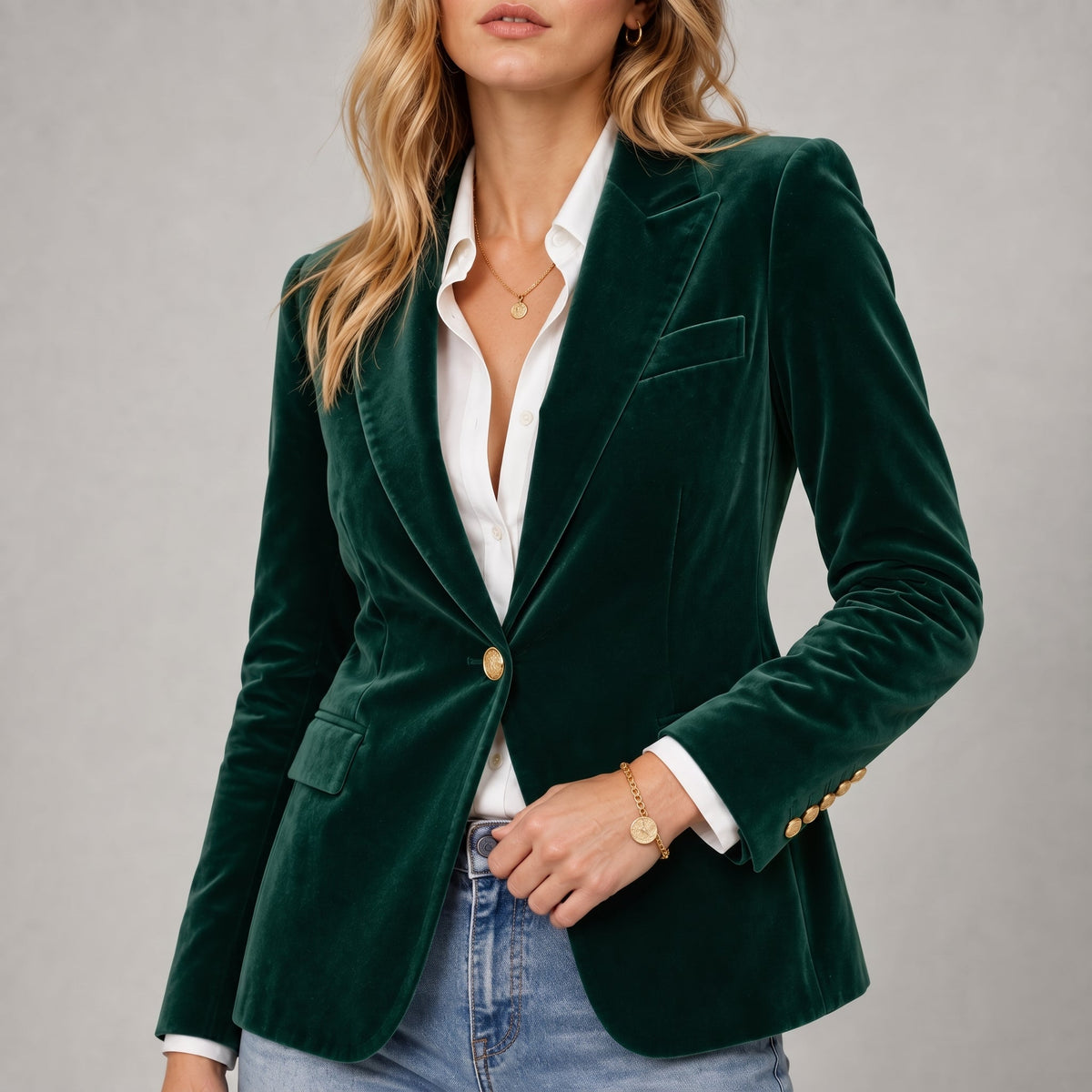 Sophie - Women's Tailored Fitted Blazer with Gold Buttons - Blazers - Green - Parker&Brooks