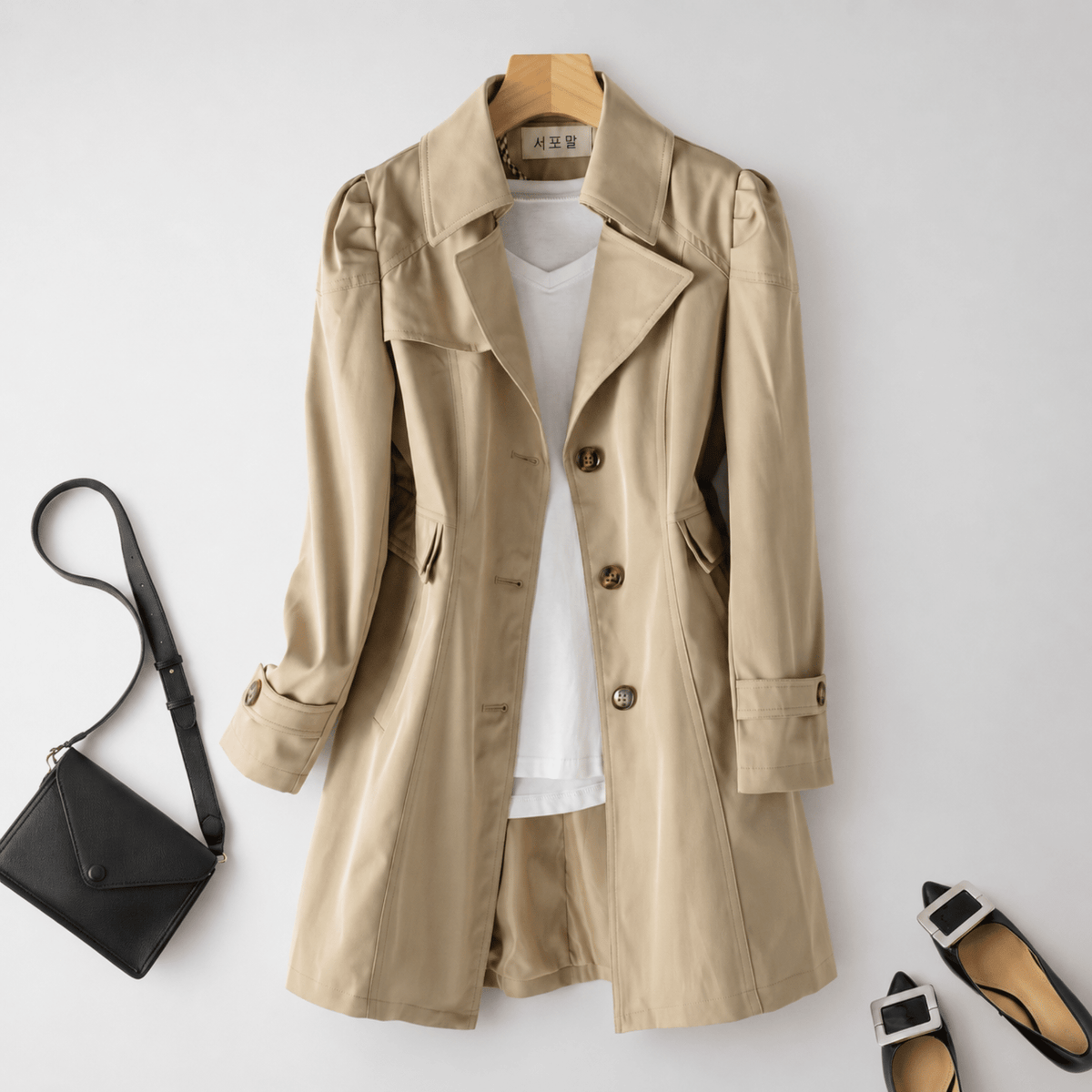 Sophie - Women's Tailored Longline Trench Coat with Notched Collar - Trench Coats - Khaki - Parker&Brooks