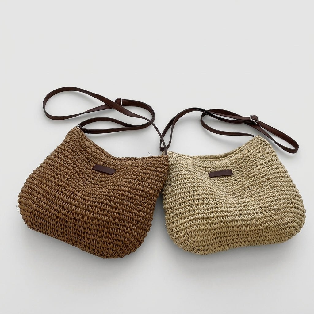 Sophie – Women’s Woven Crescent Crossbody Bag with Adjustable Leather Strap - Cross Body Bags - Khaki - Sarvento