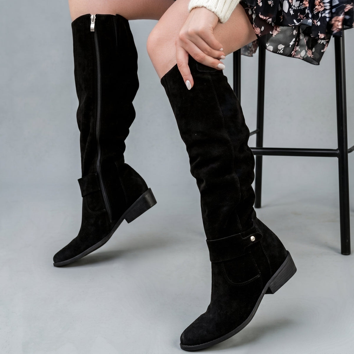 Starla - Women's Orthopedic Slouchy Knee-High Boots with Buckle Strap - Boots - Black - Parker&Brooks