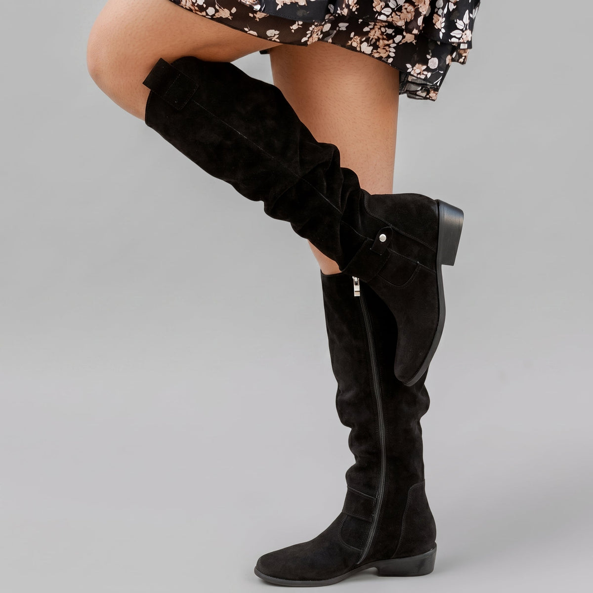 Starla - Women's Orthopedic Slouchy Knee-High Boots with Buckle Strap - Boots - Black - Parker&Brooks