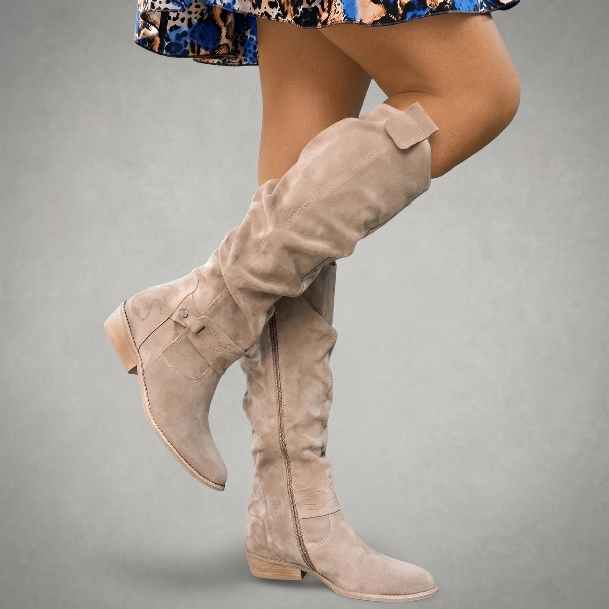 Starla - Women's Orthopedic Slouchy Knee-High Boots with Buckle Strap - Boots - Beige - Parker&Brooks