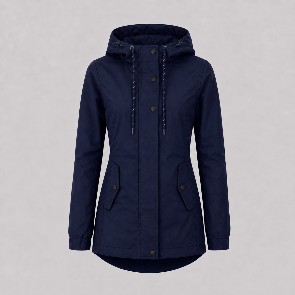 Teresa - Women's Fitted Hooded Utility Jacket with Dual-Closure Front - Coats & Jackets - Navy Blue - Parker&Brooks