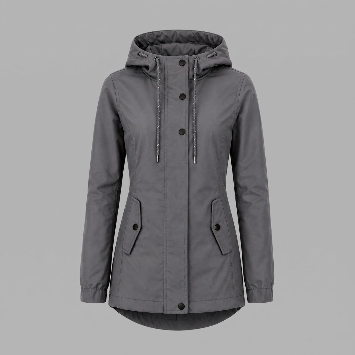 Teresa - Women's Fitted Hooded Utility Jacket with Dual-Closure Front - Coats & Jackets - Gray - Parker&Brooks