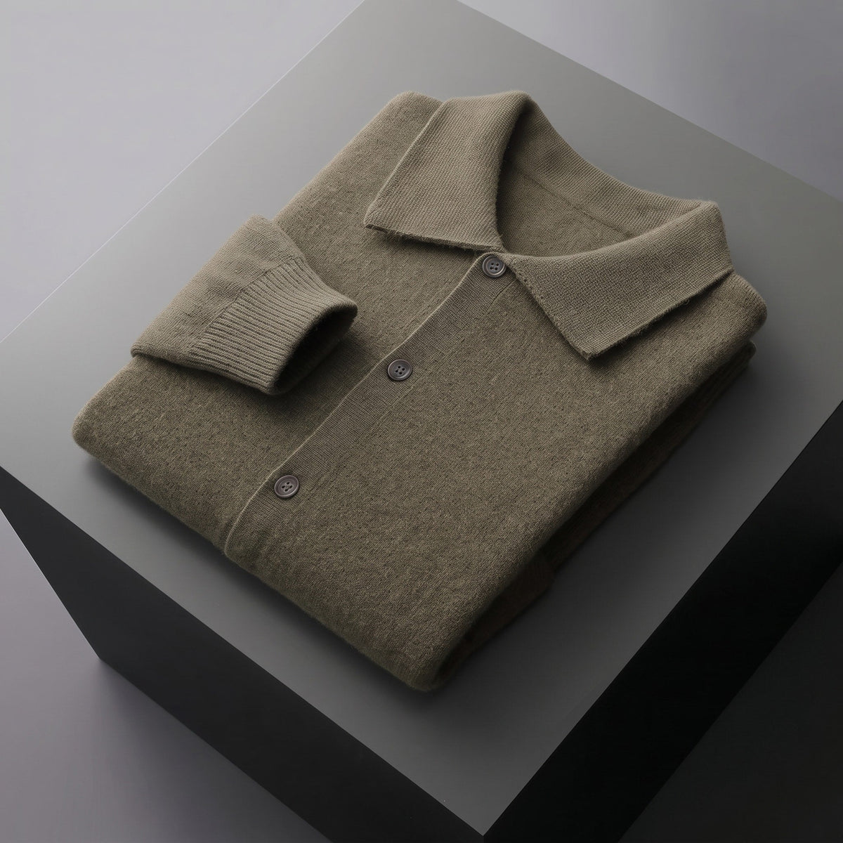 Theo – Men’s Collared Button-Front Knit Shacket with Patch Pockets - Coats & Jackets - Green - Sarvento