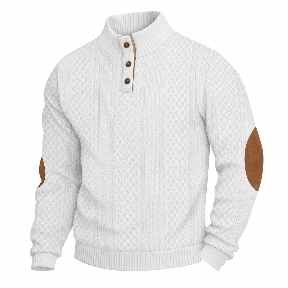 Thomas - Men's Cable Knit Quarter-Zip Sweater with Button Placket - Sweaters - White - Parker&Brooks