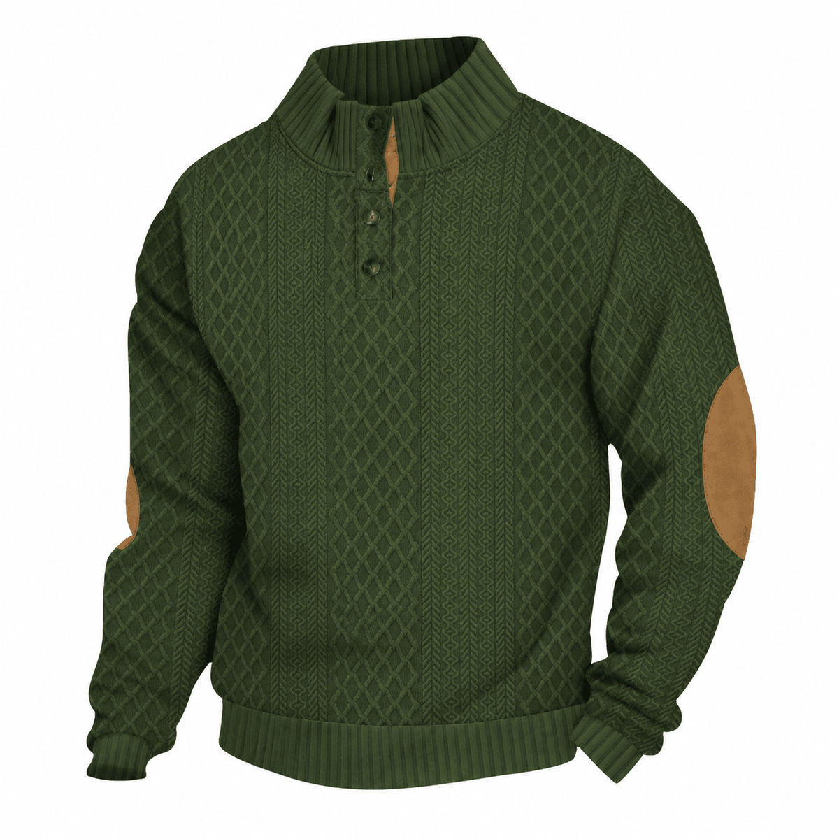 Thomas - Men's Cable Knit Quarter-Zip Sweater with Button Placket - Sweaters - Army Green - Parker&Brooks