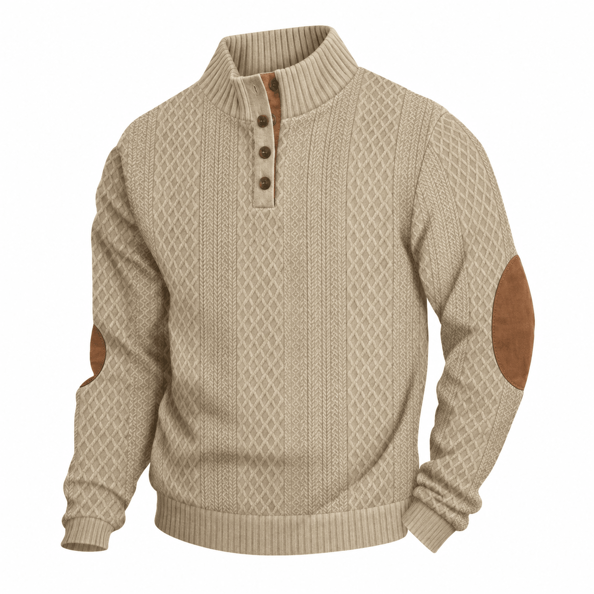 Thomas - Men's Cable Knit Quarter-Zip Sweater with Button Placket - Sweaters - Beige - Parker&Brooks