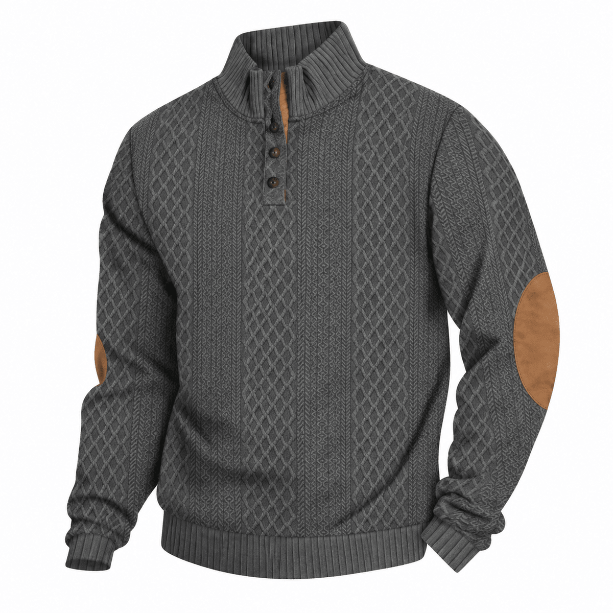 Thomas - Men's Cable Knit Quarter-Zip Sweater with Button Placket - Sweaters - Dark Gray - Parker&Brooks