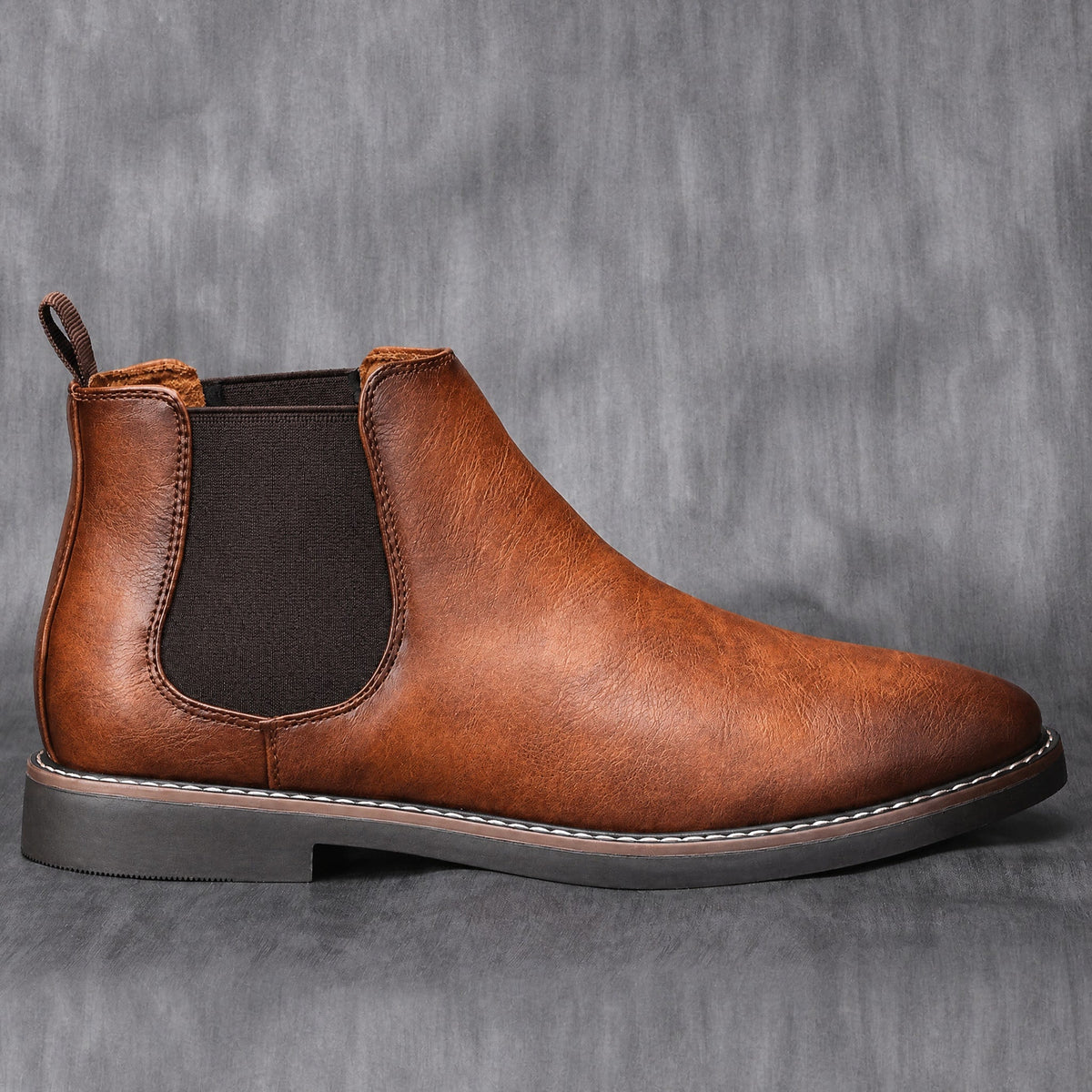 Thomas - Men's Classic Slip-On Chelsea Boots with Pull Tab and Round Toe - Boots - Brown - Parker&Brooks