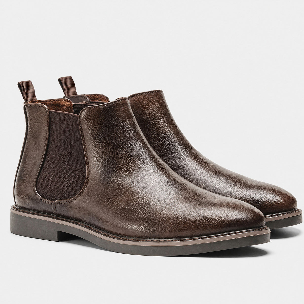 Thomas - Men's Classic Slip-On Chelsea Boots with Pull Tab and Round Toe - Boots - Dark Brown - Parker&Brooks
