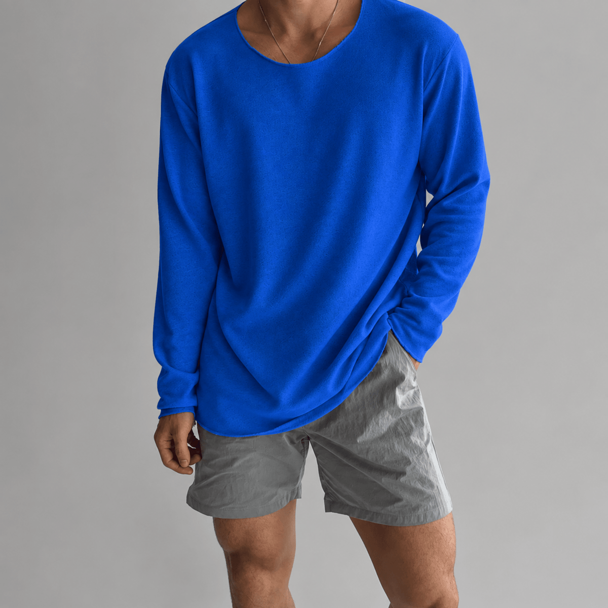 Tom - Men's Lightweight Crew Neck Knit Textured Long Sleeve Shirt - Shirts - Blue - Parker&Brooks