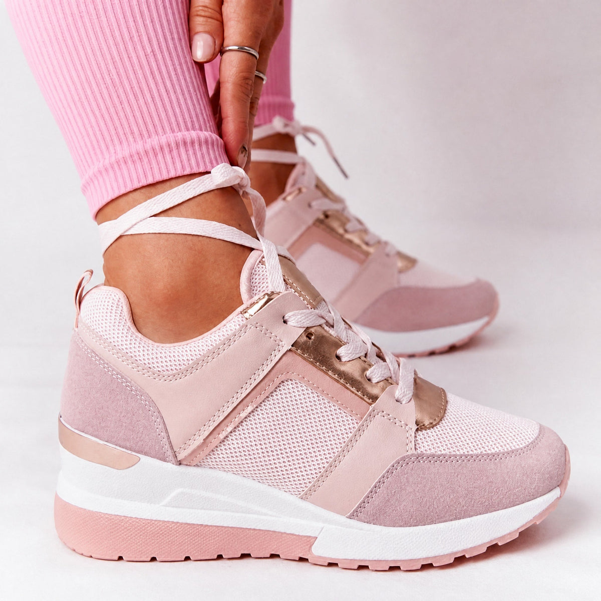 Wiktoria - Women's Orthopedic Wedge Sneakers with Perforated Panels - Sneakers - Pink - Parker&Brooks
