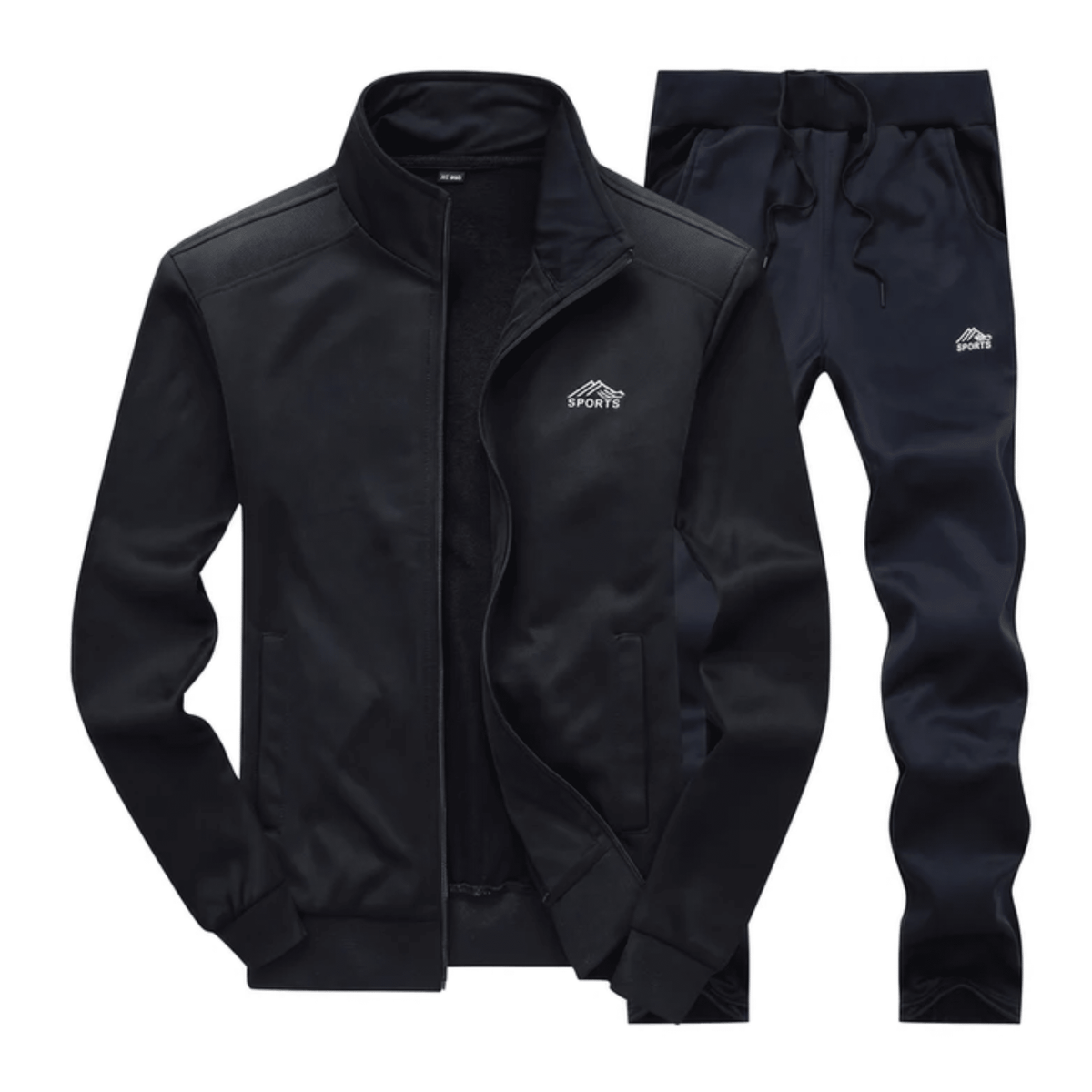 Wilhelm - Men's Two-Piece Stand Collar Full Zip Tracksuit Set - Outfit Sets - Black - Parker&Brooks