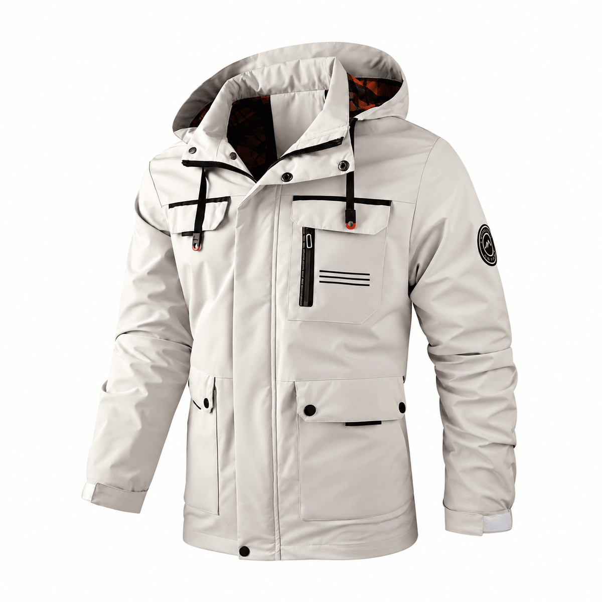 William - Men's Hooded Multi-Pocket Parka Jacket with Adjustable Drawcord Hem - Parkas - White - Parker&Brooks