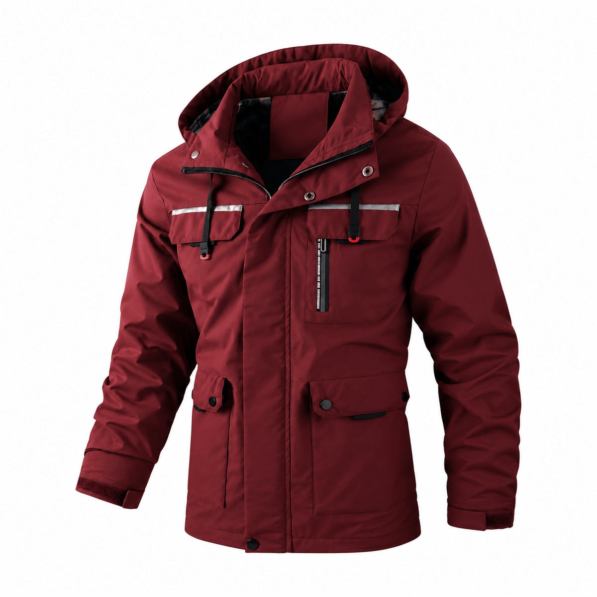 William - Men's Hooded Multi-Pocket Parka Jacket with Adjustable Drawcord Hem - Parkas - Burgundy - Parker&Brooks