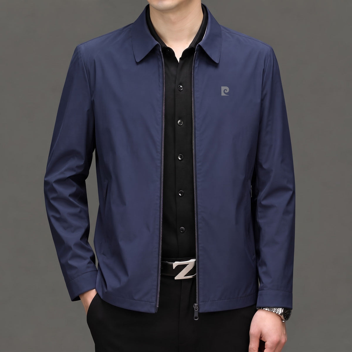 William - Men's Transitional Point Collar Zip-Up Jacket with Concealed Zipper - Coats & Jackets - Blue - Parker&Brooks