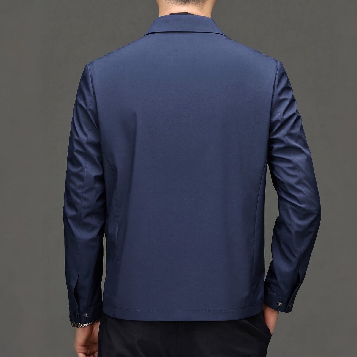 William - Men's Transitional Point Collar Zip-Up Jacket with Concealed Zipper - Coats & Jackets - Blue - Parker&Brooks